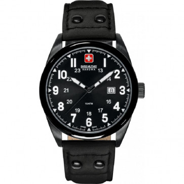 Horlogeband Swiss Military Hanowa 06-4181.13.007 Leder Zwart 22mm
